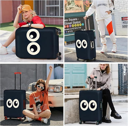 ANNA QUEEN Navy Blue Cartoon Eyes Luggage Cover, Funny Suitcase Protector for 32-34 Inch Luggage, Stretchable & Washable Travel Cover, Cute, Durable & Easy to Spot