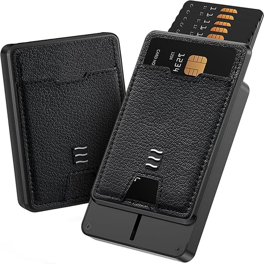 RFID Blocking Wallet, Minimalist Card Holder with Quick Access, Holds 1 to 12 Cards & Cash, Vegan Leather & Brushed Aluminum, Gift-Ready Packaging (Black)