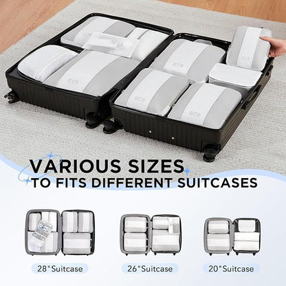 10 Set Compression Packing Cubes for Travel Essentials,Compressible Expandable Packing Cubes for Suitcase,OlarHike Luggage Organizer Bags for Travel,Handy Helper for Organizing Clothes(White)