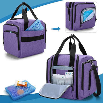 BAFASO Large Pill Bottle Organizer with 4 Inner Removable Pouches, Medicine Bag Come with Shoulder Strap (Bag ONLY),Purple