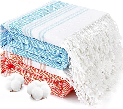 2 Packs Oversized Cotton Turkish Beach Towels Set Bulk 74"x38" Extra Large Sand Free Quick Dry Clearance Swim Bath Camping Pool Towel Travel Blanket Adult Cruise Essentials Accessories Red Blue