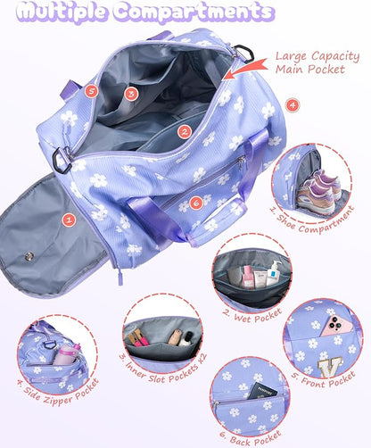 Gift for Sporty Cheerleader Girl, Girls Gym Bag, Kids Personalized Dance Bags with Shoe Compartment, Customized Travel Tote with Toiletry Bag, Party Favors for Teenager (Letter Y)