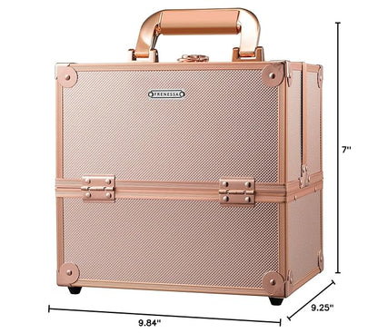 FRENESSA Makeup Train Case Makeup Case Travel Cosmetic Box Organizer Portable Make Up Box with Dividers Lockable for Artist Nail Sewing Vanity Storage Makeup Travel Case Rose Gold