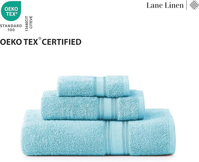 LANE LINEN Luxury Towel Set for Bathroom – 12-Pack 100% Cotton, Zero Twist, Includes 4 Bath, 4 Hand & 4 Washcloth, Suitable for All Body Types, Soft & Quick Dry, Ideal for Airbnb & Spa - Blue