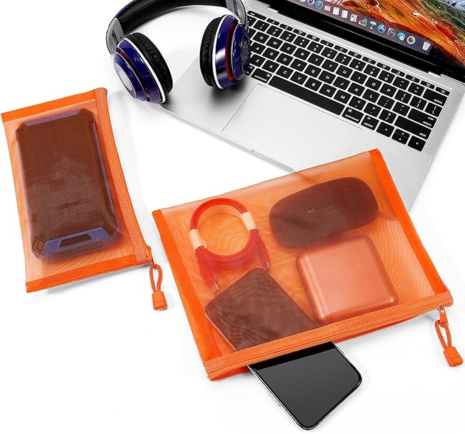 12 Pieces Zipper Nylon Mesh Pouch, Mesh Cosmetic Bags Makeup Bags Pencil Case, Multipurpose Travel Bags for Cosmetic School Office Supplies and Travel Accessories (Orange, A5)