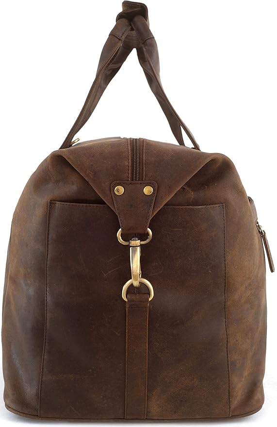 Leabags Leather Weekender | Genuine Leather Premium Travel Bag | 41L Sports Duffle Gym Training Airplane Bag | Large | Dark Brown Nature | for Women & Men