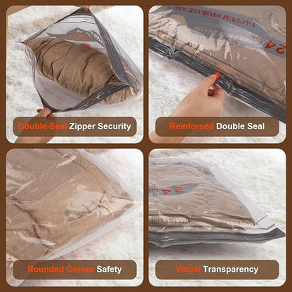 Travel Vacuum Bags with Pump - 15 Pack Space Saver Bag for Travel & Home, Clothes, Bedding, Blankets, Seasonal Storage