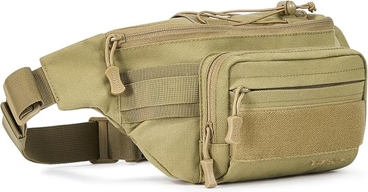 3.5L Military Tactical Fanny Pack | Molle, Quick Access, EDC, Hiking, Travel, Fit Most Men's Waist (Tan)