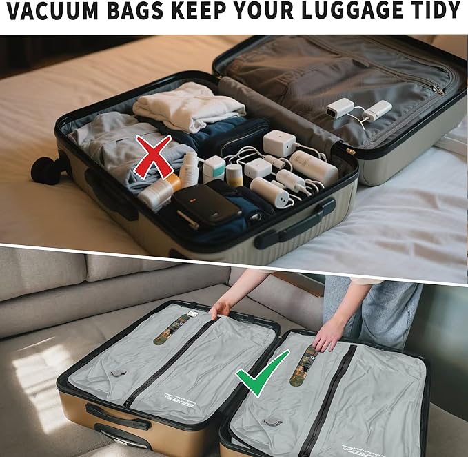 Reusable Vacuum Bags for Travel With Pump,Professional Waterproof IPX8 Zipper Vacuum Compression Bag for Suitcases Backpack,Space Saver Bags Packing Organizers for Clothing Packing(3PACK+PUMP)