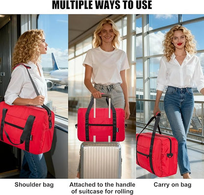 Foldable Travel Duffle Bag, Airlines Approved Carry On Bag Weekender Overnight Bag for Men Women, 40L (Red)