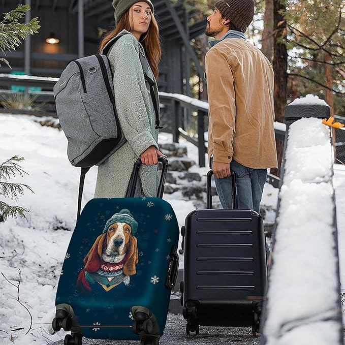 FOREVER QUEEN Basset Hound Luggage Cover Suitcase Protector Suitcase Cover Anti-Scratch,Stretchable Bag Cover Washable Durable Polyester