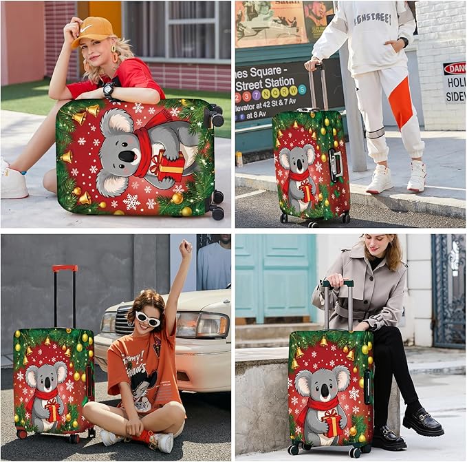 FOREVER QUEEN Christmas Koala Luggage Cover Suitcase Protector Suitcase Cover Anti-Scratch,Stretchable Bag Cover Washable Durable Polyester
