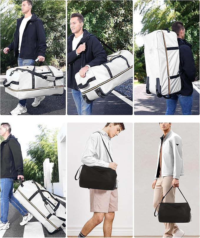 32" Soft-Sided Foldable Wheeled Travel Duffel Bag,Expandable 110L to 140L Rolling Cargo Bag with 2 Wheels and Multiple Pockets (001-Gray)