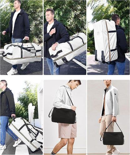 32" Soft-Sided Foldable Wheeled Travel Duffel Bag,Expandable 110L to 140L Rolling Cargo Bag with 2 Wheels and Multiple Pockets (001-Gray)