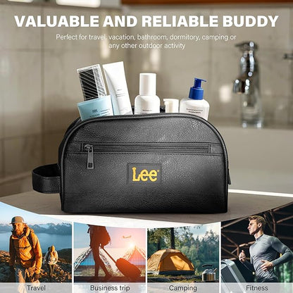 Lee Toiletry Bag for Men, PU Leather Travel Dopp Kit, Water-Resistant Men's Shaving Kit Bathroom Organizer, Gifts for Men