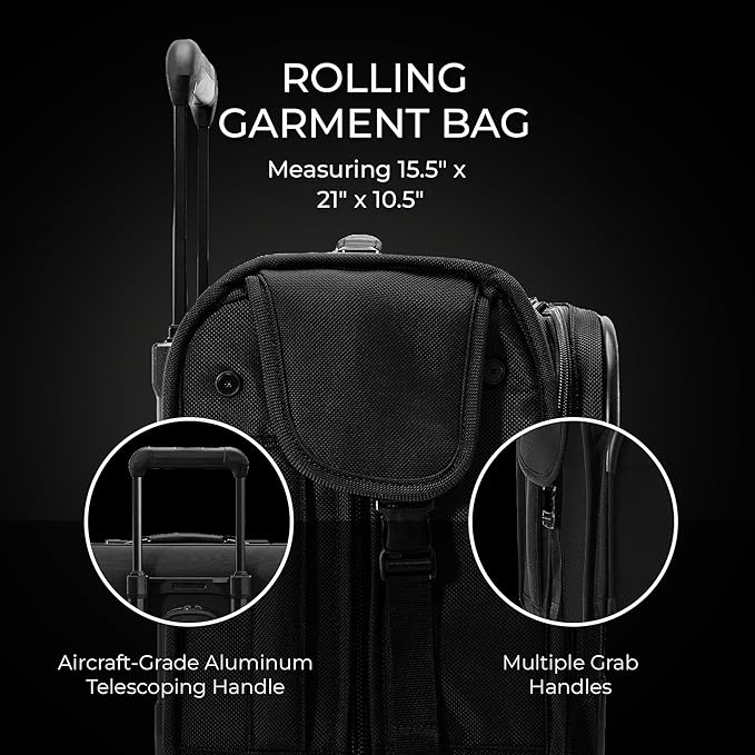 Briggs & Riley 21" Carry-On Wheeled Garment Spinner - Carry On Luggage for Travel, Suitcases with Wheels, Softside Rolling Bag for Men & Women, Built in Hook for Clothes - Baseline Collection, Black
