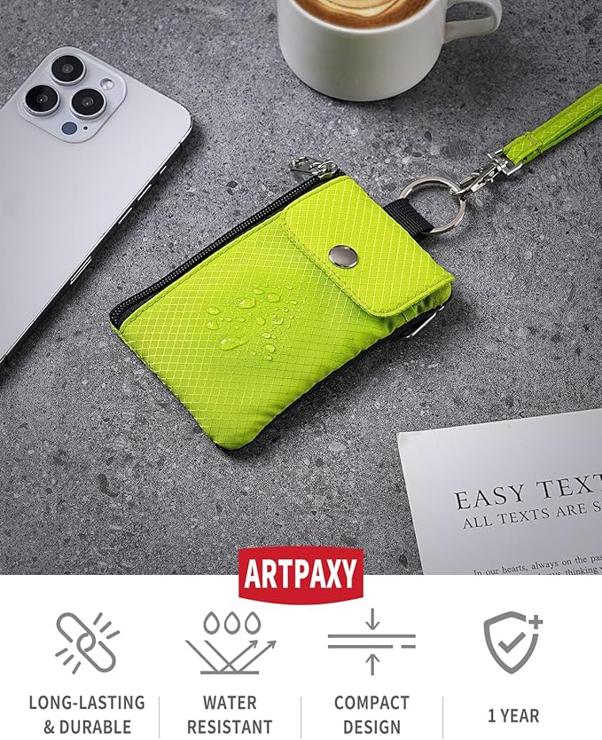 Minimalist Wallet For Mens Womens, Keychain RFID Blocking Zipper Small Wallet with ID Window 2 Lanyards,Water Resistant Travel Cash Card Coin Case Boys Girls