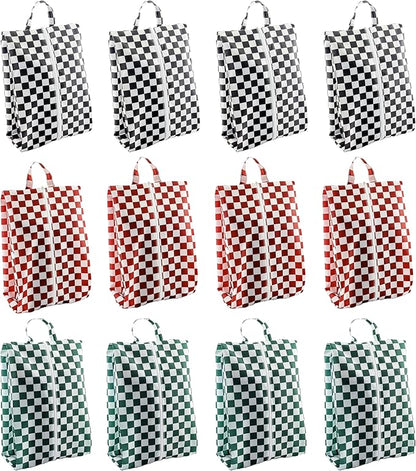Travel Shoe Bags, Set of 12, Large Oxford Fabric Storage Bags with Zipper and Handle, Water-Resistant Pouches (Checkerboard)