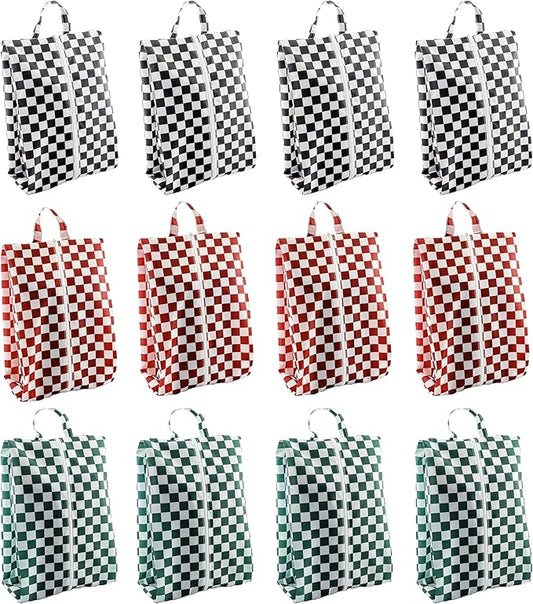 Travel Shoe Bags, Set of 12, Large Oxford Fabric Storage Bags with Zipper and Handle, Water-Resistant Pouches (Checkerboard)