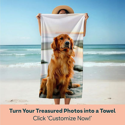 Winslow & Brody Ships Next Day - Personalized Beach Towel for Kids & Adults - Printed in USA - Custom Towels with Picture and Text - Quick Dry Pool Towels - Cotton/Poly Blend - 30" x 60" - 1 Photo