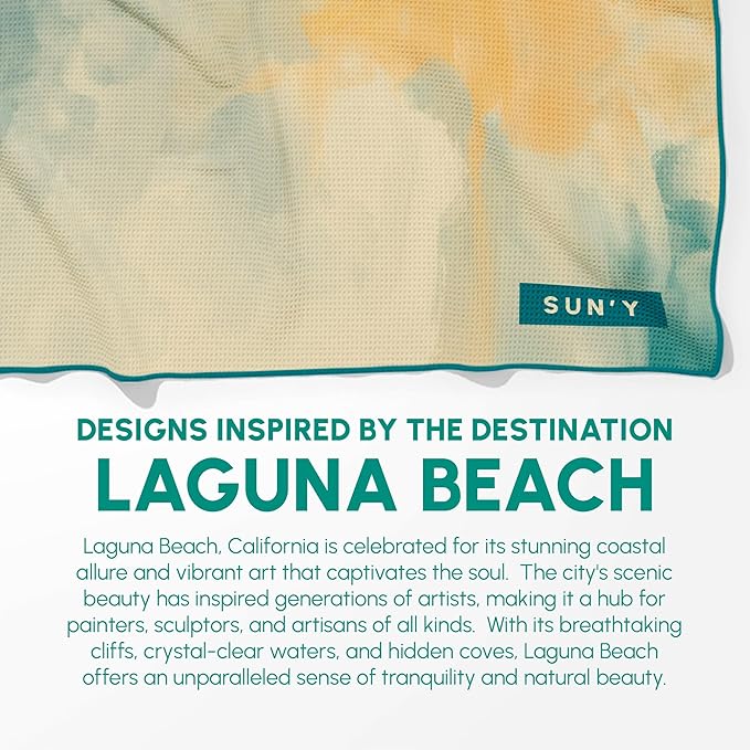 SUN'Y Waffle Microfiber Beach Towel – Sand Free, Quick Dry, Ultra Absorbent, Lightweight & Compact Travel Towel with Carry Bag - Large (63” x 31.5”), Laguna