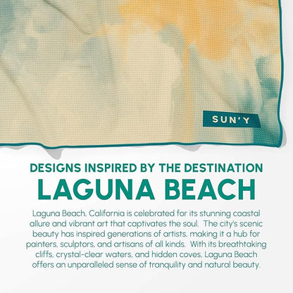 SUN'Y Waffle Microfiber Beach Towel – Sand Free, Quick Dry, Ultra Absorbent, Lightweight & Compact Travel Towel with Carry Bag - Large (63” x 31.5”), Laguna