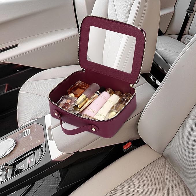Pinkmik Clear Makeup Bag Waterproof Travel Case for Cosmetics and Toiletries Women's Makeup Organizer and Car Bag with Zipper (X/Burgundy, L)