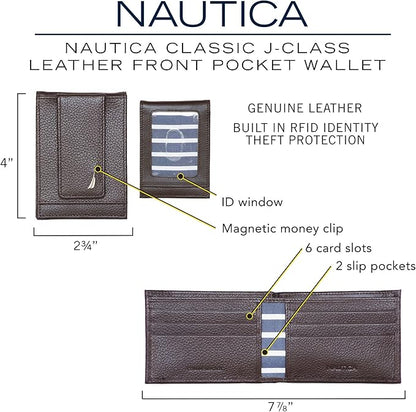 Nautica Men's Slim Wallet | Card Case | RFID Blocking | ID Window | Minimalist | Lightweight | Genuine Leather