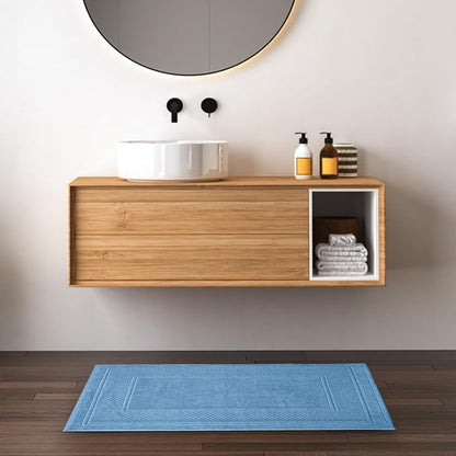 Avalon Towels Light Blue Bath Mat - 100% Cotton Set of 2 Absorbent Bathmat - Bathroom Mats Quick Dry Bath Mats for Bathrooms (22x34 Inches)