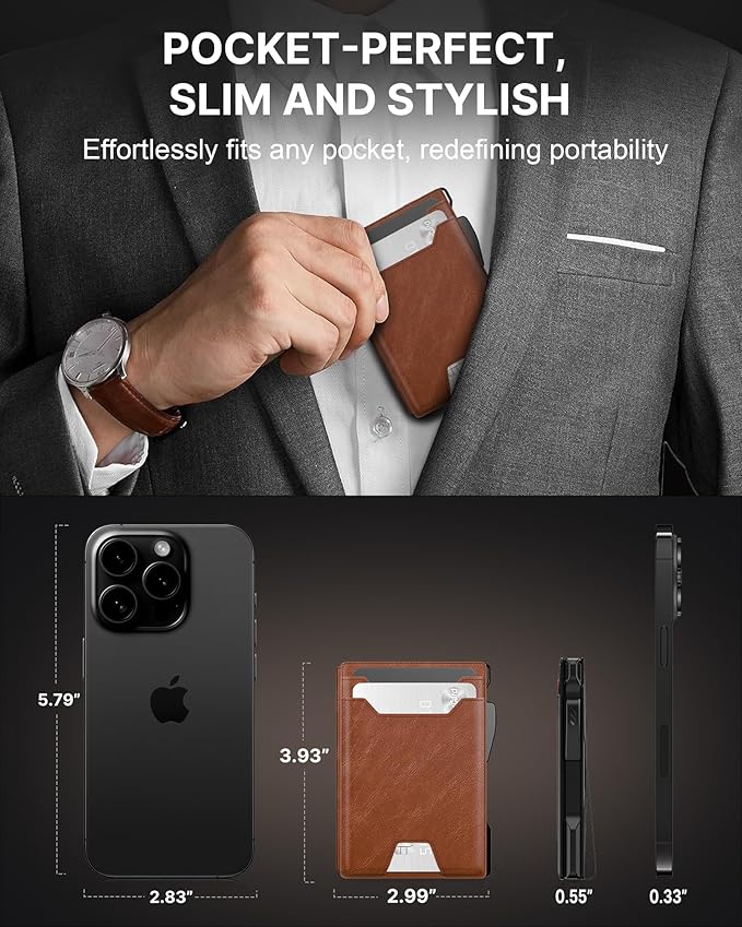 typecase Wallet for Men: Rfid-blocking with Money Clip Slim Leather Bifold ID Window Smart Pop Up Card Case Front Pocket Wallet with Gift Box (Light Brown)