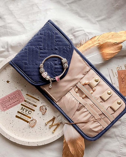 BAGSMART Travel Jewelry Organizer Case Foldable Jewelry Roll for Journey Rings, Necklaces, Earrings, Bracelets,Mini,Smokey Blue