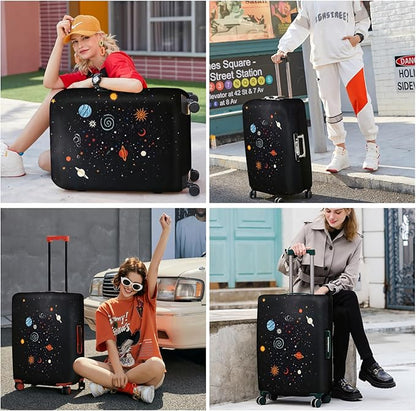 ANNA QUEEN Space Luggage Cover, Colorful Stars & Planets Design, Stretchable, Washable Travel Protector for 20-34 Inch Suitcases