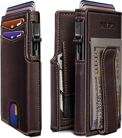 Men Wallet,with Money Clip Coins Pocket ID Window,Slim Front Pocket RFID Blocking Pop-up Card Holder 3.9"x 2.7", Gift Boxed