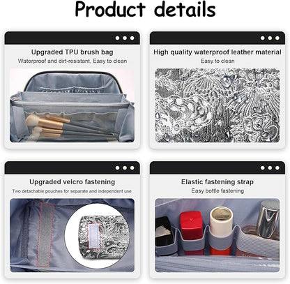 BOYATU Travel Makeup Bag for Women: Large Capacity Make up Bag with Compartments - Vegan Leather Cosmetic Bag set of 3 - Waterproof Toiletry Bag with Handle & Divider(E-2-Black)