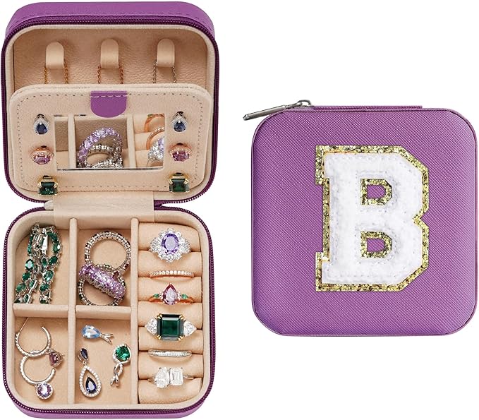 Parima Graduation Gift for Teen Girls - Travel Jewelry Case, Necklace & Earrings Box | Teen Girl Gifts for Graduation - Letter B, Purple