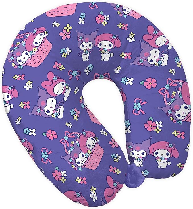 Northwest Sanrio My Melody Flower Basket Fun Travel Neck Pillow, U-Shaped Plush Cushion for Airplane, Traveling, Car, 12x13 inches