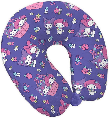 Northwest Sanrio My Melody Flower Basket Fun Travel Neck Pillow, U-Shaped Plush Cushion for Airplane, Traveling, Car, 12x13 inches