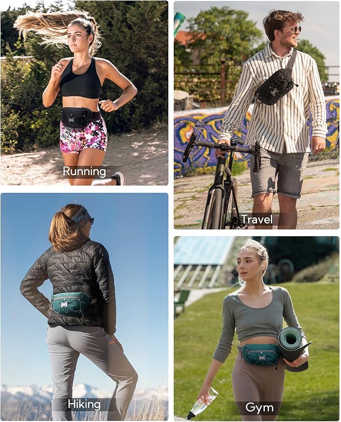 WATERFLY Lightweight Small Fanny Pack: 1.5L Mini Slim Crossbody Waist Belt Hip Bag with RFID Blocking, Anti-Theft & Water Resistant Pouch for Women Men Travel Hiking Running Walking EDC