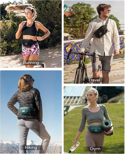 WATERFLY Lightweight Small Fanny Pack: 1.5L Mini Slim Crossbody Waist Belt Hip Bag with RFID Blocking, Anti-Theft & Water Resistant Pouch for Women Men Travel Hiking Running Walking EDC