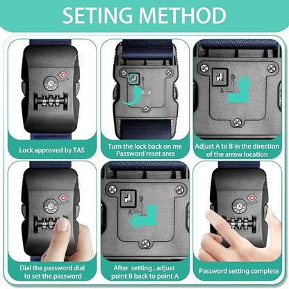 Luggage Strap Belt for 20"-32" Suitcase with TSA Approved 3-Dial Combination Lock Wide Adjustable Packing Straps Travel Accessories, Red