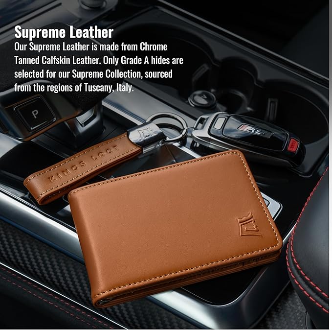 Kings Loot Wallet for Men | Customized Minimalist Slim RFID Blocking Leather Design with Cash Pocket & Card Pull Strap | Holds 1-15 Cards | Stylish & Durable Wallets
