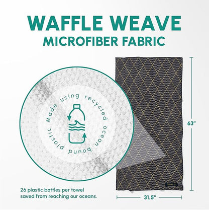 SUN'Y Waffle Microfiber Beach Towel – Sand Free, Quick Dry, Ultra Absorbent, Lightweight & Compact Travel Towel with Carry Bag - Large (63” x 31.5”), Newport