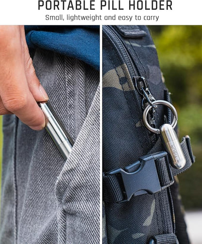 TISUR Micro Keychain Pill Holder, Titanium Pill Case Waterproof Pill Container, Portable Tiny Pill Organizer for Travel Purse Pocket