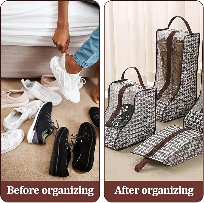 6 Pack Boot Storage, Portable Shoe Bags for Storage, Waterproof & Dustproof Boot Bags for Cowboy Boots, Shoe Cover Protector Bag with Zipper for Travel and Daily Use
