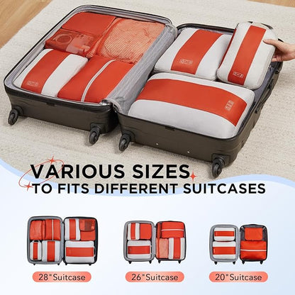 8 Set Compression Packing Cubes for Travel Essentials,Compressible Expandable Packing Cubes for Suitcase,OlarHike Luggage Organizer Bags for Travel,Handy Helper for Organizing Clothes(Orange)