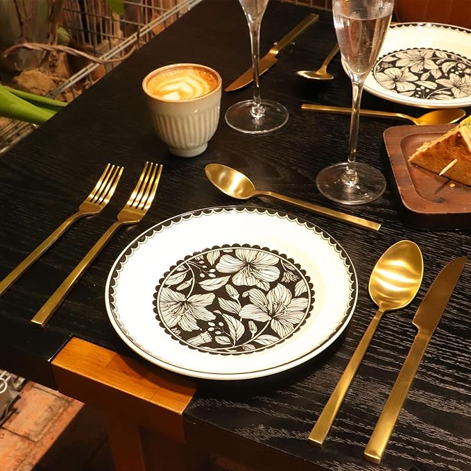 Stainless Steel Flatware Set Hand Forged 18/10 Silverware Set Cutlery Set Gold Cuboid Handle Matte Finished 20 Pieces Service for 4