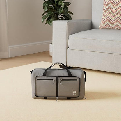 Bago Foldable Duffel Bags for Traveling Women & Men - 40L Sports Packable Duffle Bag for Travel with Shoe Compartment - Water Repellant, Heavy Duty, Lightweight Folding & Collapsible (SnowGray)