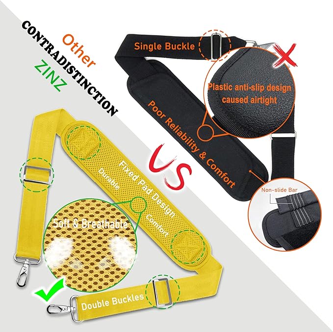 Shoulder Strap, ZINZ 57" Padded Adjustable Shoulder Bag Straps Replacement for Bags with D-Ring (Y02L01)