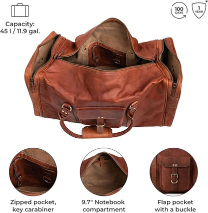 Berliner Bags Vintage Genuine Leather Duffle Bag New York XL for Travel or the Gym, Weekender, Travel Bag, Overnight Bag for Men and Women - Brown