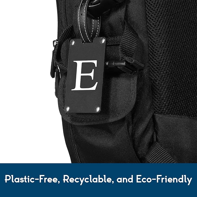 Premium 3-Layer Aluminum Luggage Tags by Fortuna - Easy to Claim, Laser-Engraved, Plastic-Free, and Eco-Friendly Luggage Tag Holders, 2-Pack, Black (E)